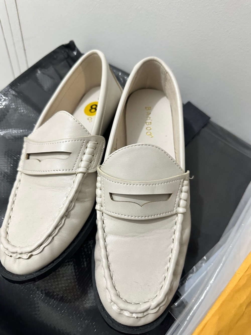 Bamboo Off White Leather Slip-On Loafers - Picture 5 of 5
